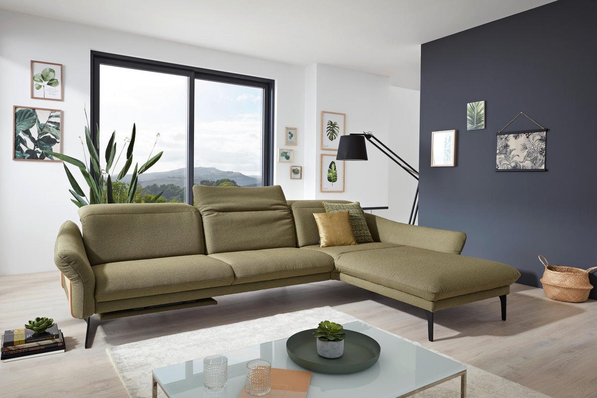 ECKSOFA in Webstoff Olivgrün  - Anthrazit/Olivgrün, Design, Holz/Textil (314/179cm) - Himolla