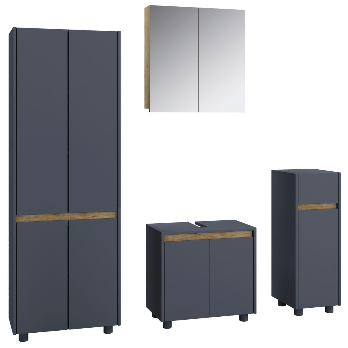 BADEZIMMER 4-teilig  in 154 cm  - Honigeiche/Anthrazit, Trend, Holzwerkstoff/Kunststoff (154cm) - MID.YOU