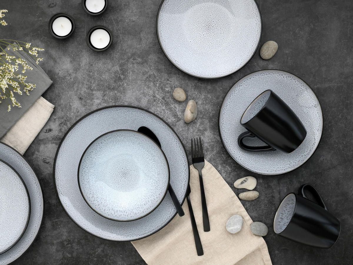 KOMPLETT SERVIS Malmö 16 delar  - gråvit/svart, Basics, keramik - Creatable