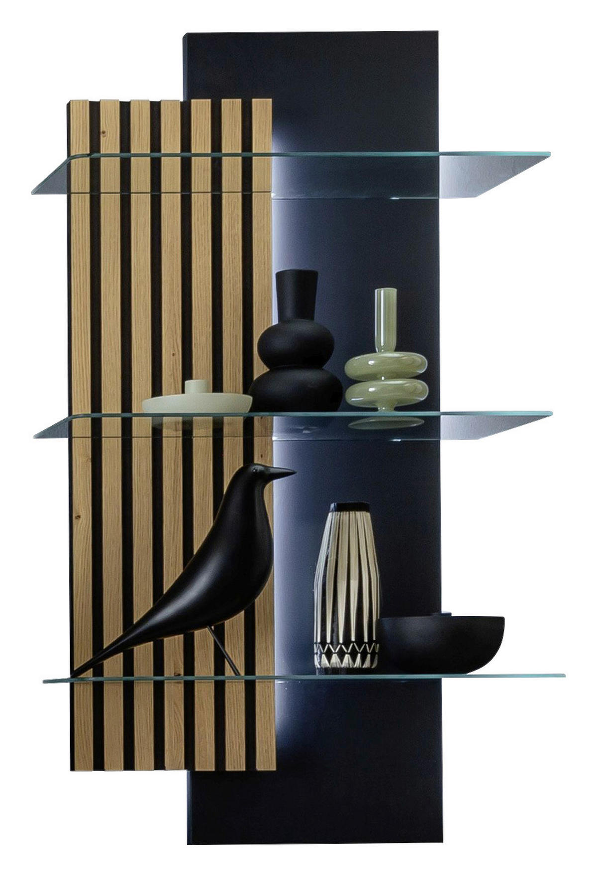 WANDREGAL  60/108/28 cm  - Wildeiche/Anthrazit, Design, Glas/Holzwerkstoff (60/108/28cm) - Moderano