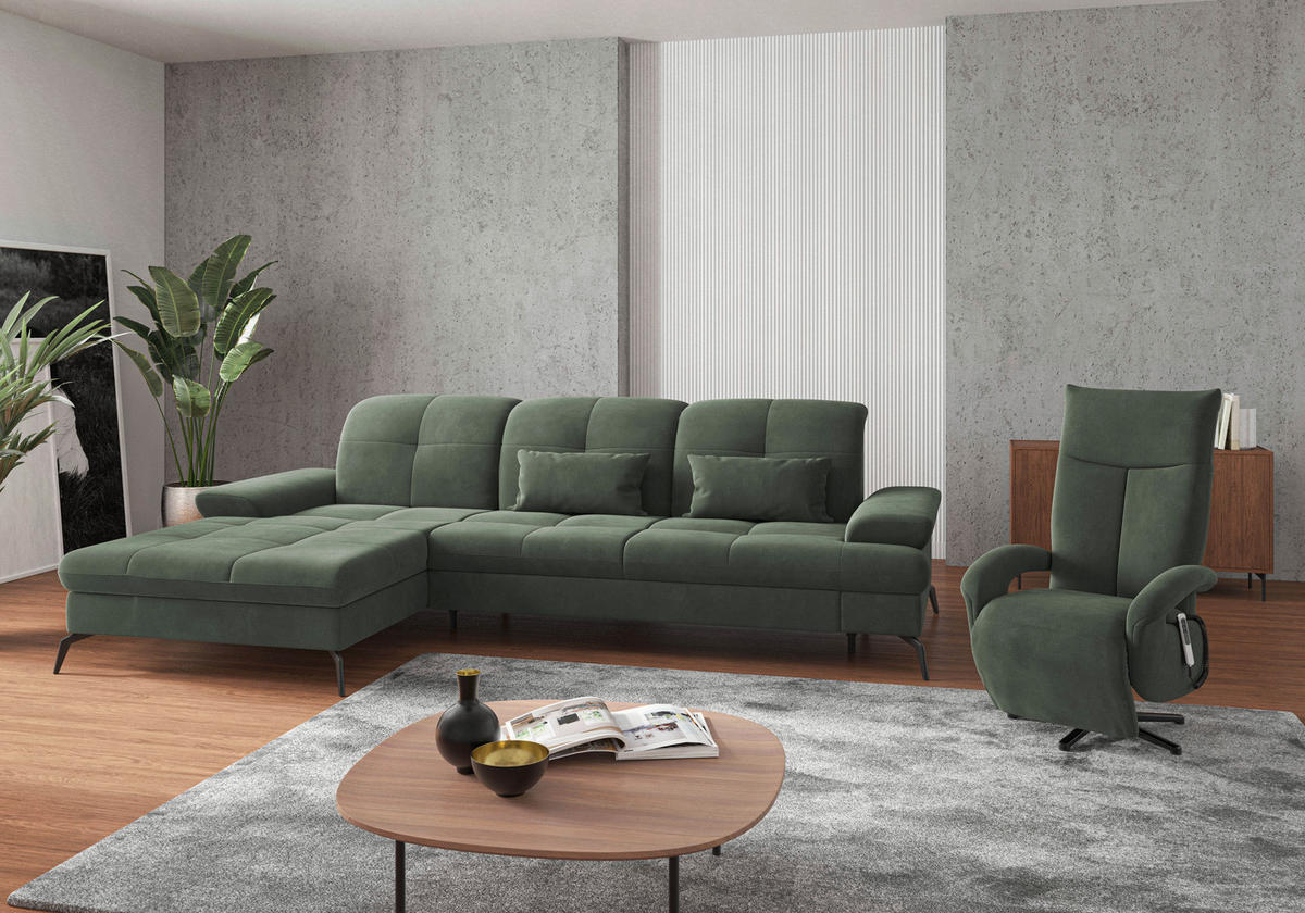 ECKSOFA in Flachgewebe Grün  - Schwarz/Grün, Konventionell, Textil/Metall (185/279cm) - Sit & More