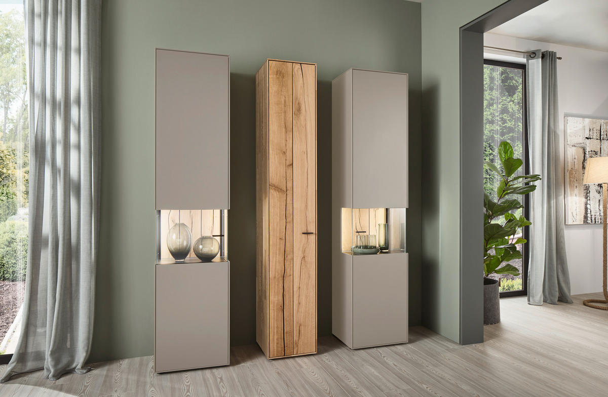 VITRINE Hellgrau  46,9/205,5/37,1 cm  - Hellgrau/Graphitfarben, Design, Glas/Holzwerkstoff (46,9/205,5/37,1cm) - Dieter Knoll