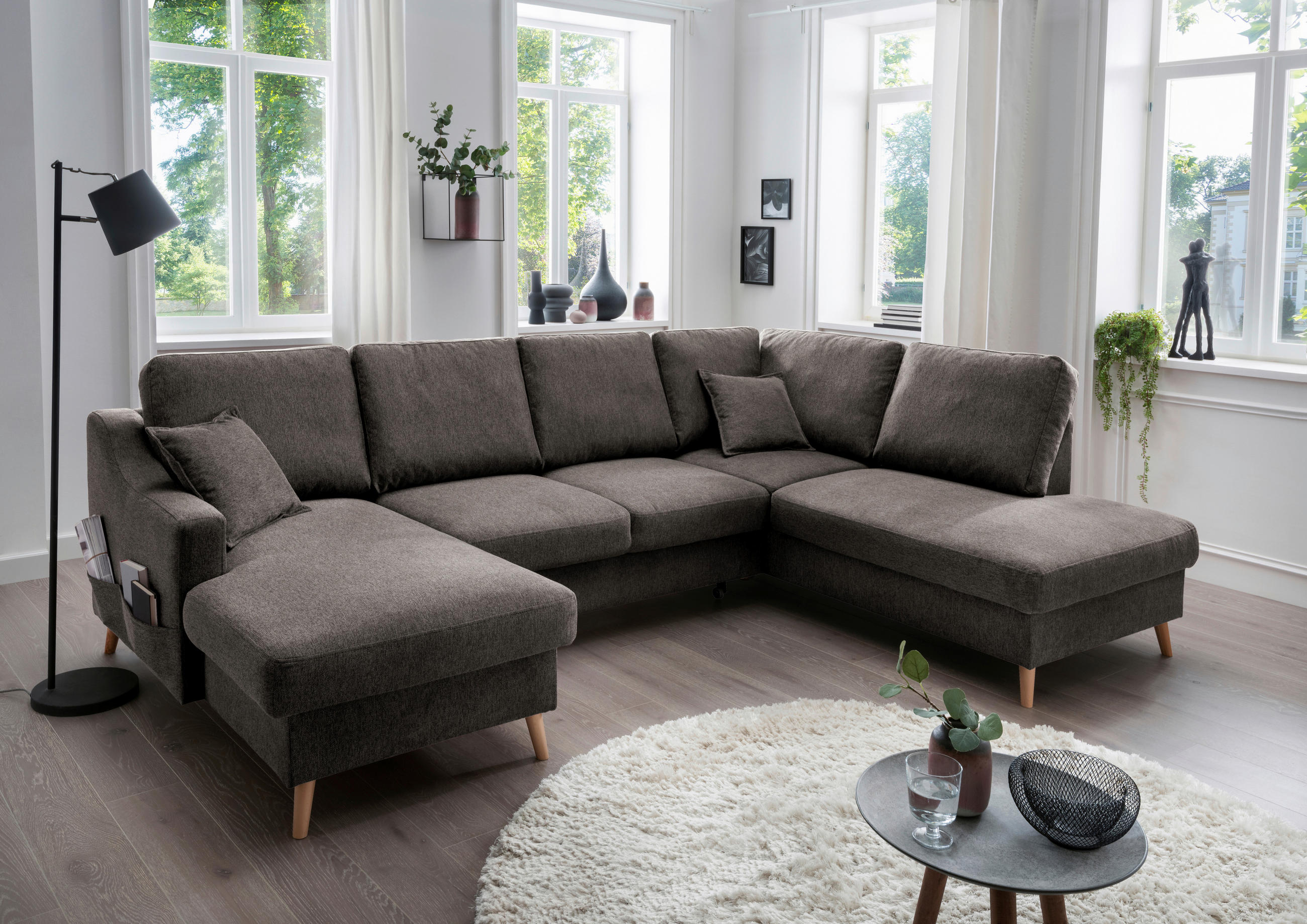 WOHNLANDSCHAFT in Struktur Braun  - Naturfarben/Braun, KONVENTIONELL, Holz/Textil (150/301/200cm) - P & B
