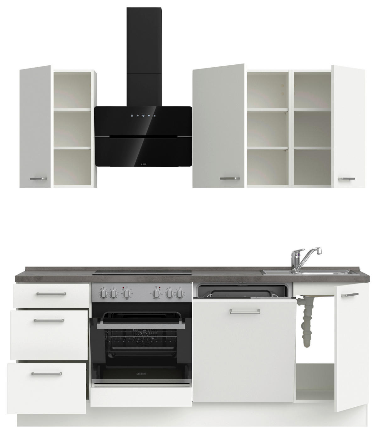 KÜCHENLEERBLOCK 210 cm   in Grau, Weiß  - Edelstahlfarben/Weiß, MODERN, Holzwerkstoff/Metall (210cm) - Nobilia
