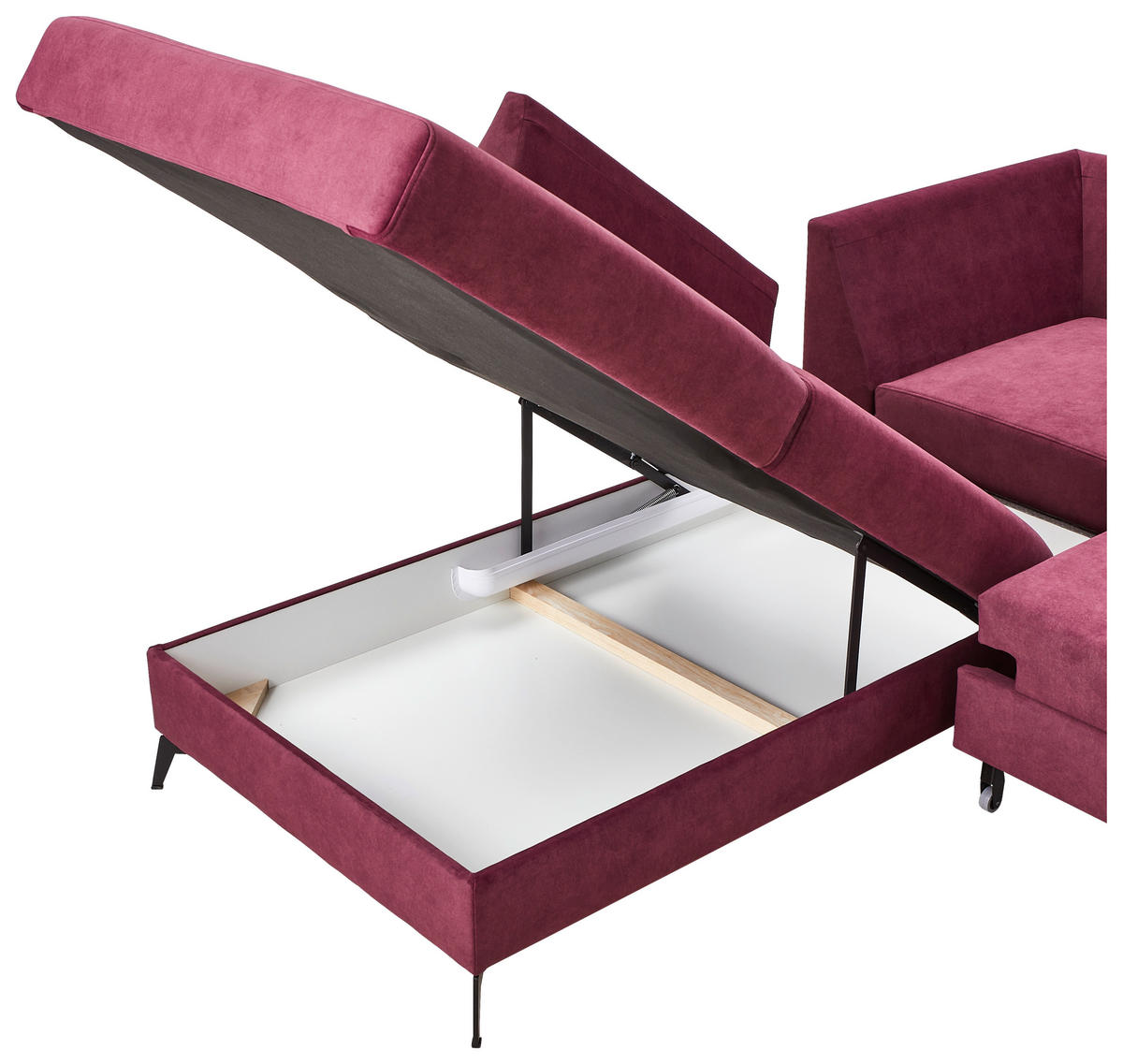 ECKSOFA in Chenille Bordeaux  - Bordeaux/Schwarz, Konventionell, Textil/Metall (257/275cm) - MID.YOU
