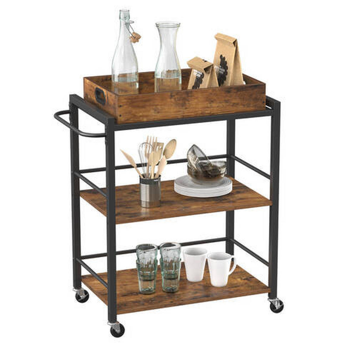 ALLZWECKWAGEN in Schichtholz Braun, Schwarz  - Schwarz/Braun, Natur, Holzwerkstoff/Metall (72/40/86cm) - Boxxx