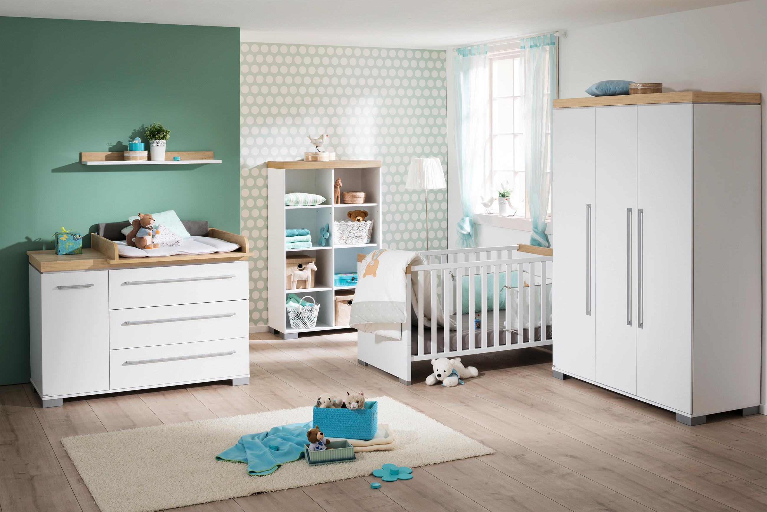 Thumbnail - Paidi Babyregal Kira Eiche Nebraska/Kreideweiß, Weiß, Eiche, Holzwerkstoff, 6 Fächer, 90.9x147x37.9 cm, Blauer Engel, Go...