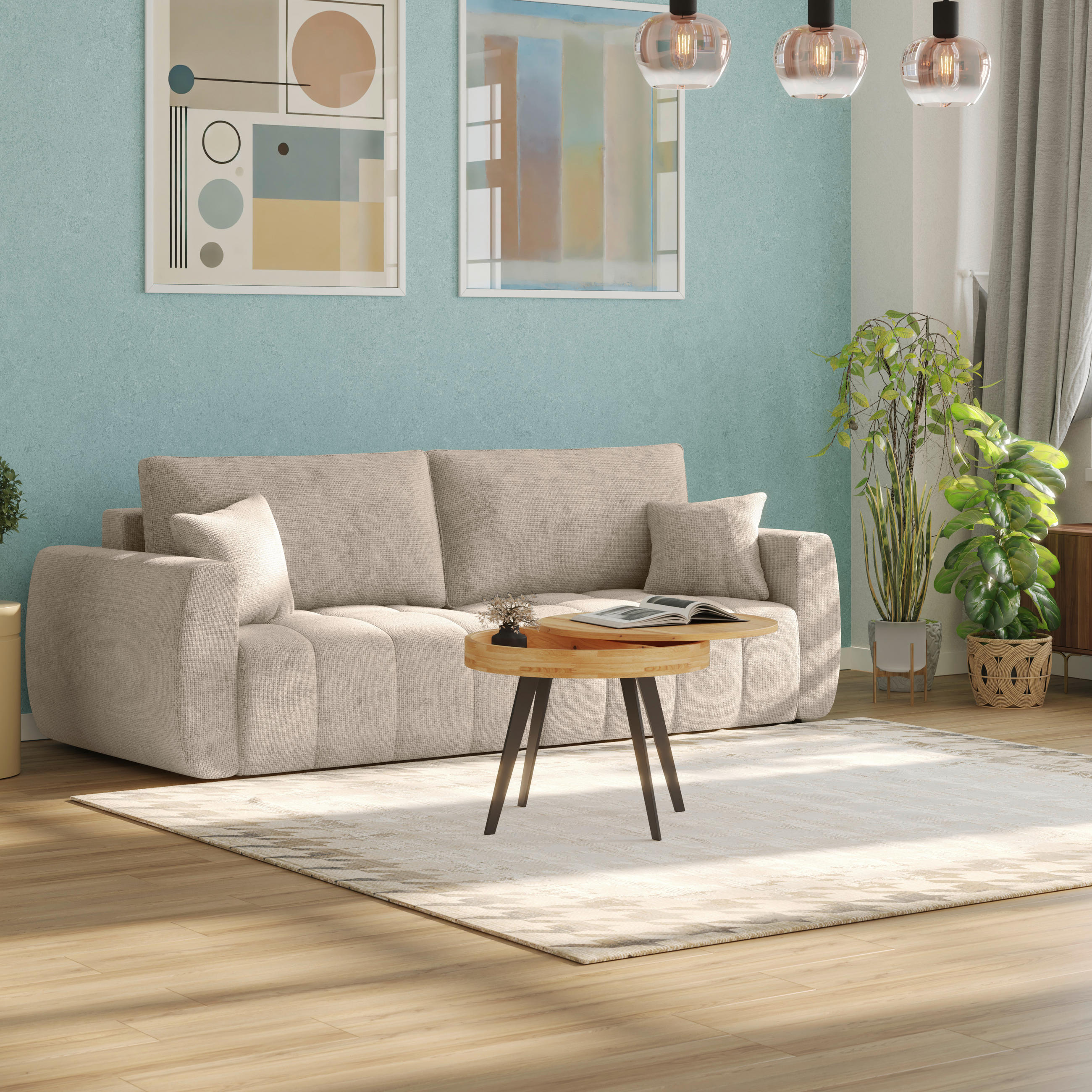 SCHLAFSOFA  mit Stoffauswahl Webstoff Beige  - Beige/Schwarz, MODERN, Holz/Textil (245/74-90/104cm) - MID.YOU
