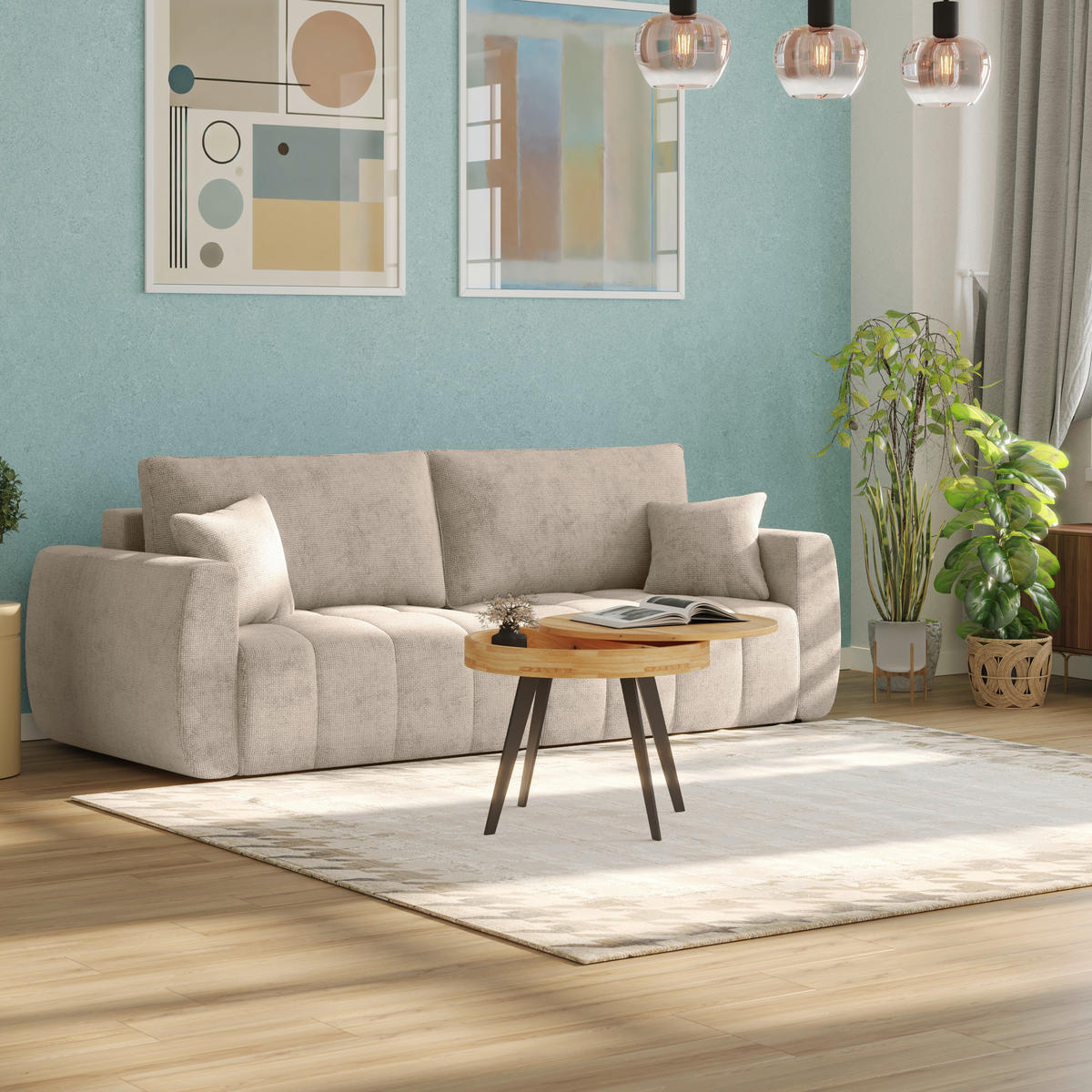 SCHLAFSOFA  mit Stoffauswahl Webstoff Beige  - Beige/Schwarz, MODERN, Holz/Textil (245/74-90/104cm) - MID.YOU