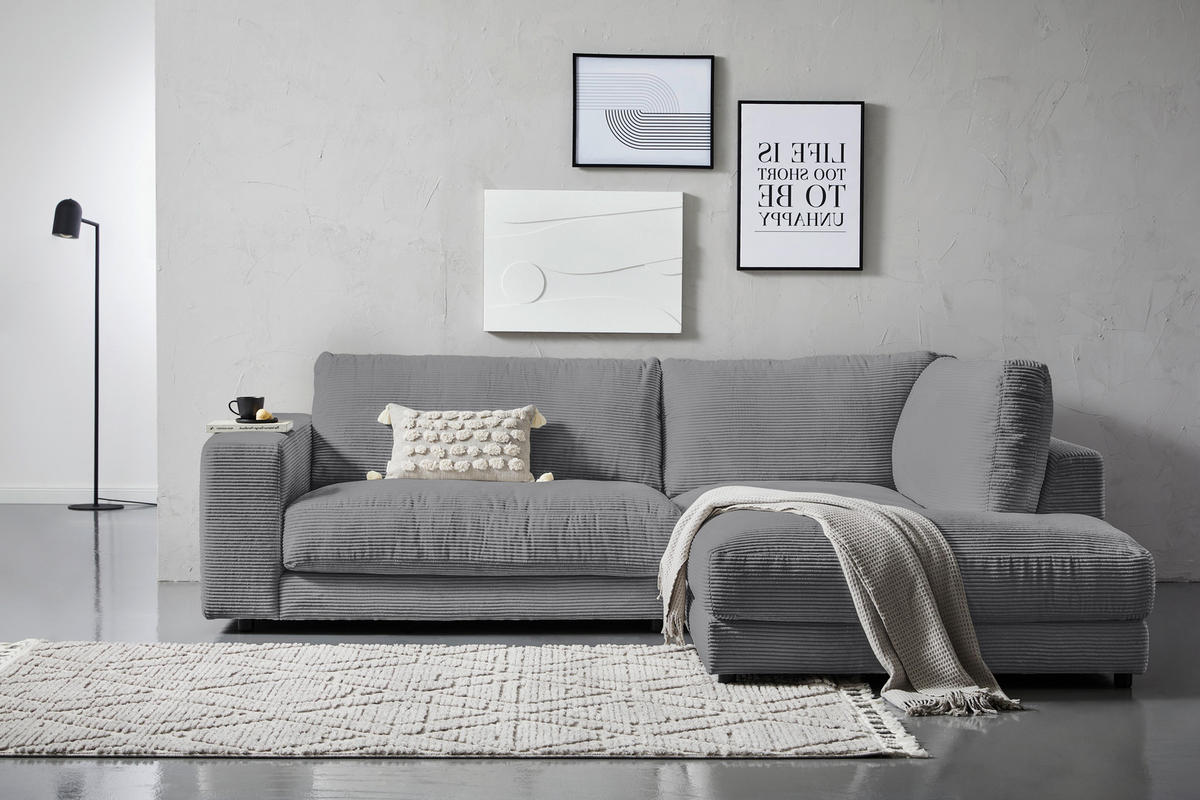 ECKSOFA in Cord Dunkelgrau  - Dunkelgrau/Schwarz, Design, Kunststoff/Textil (265/224cm) - Hom`in