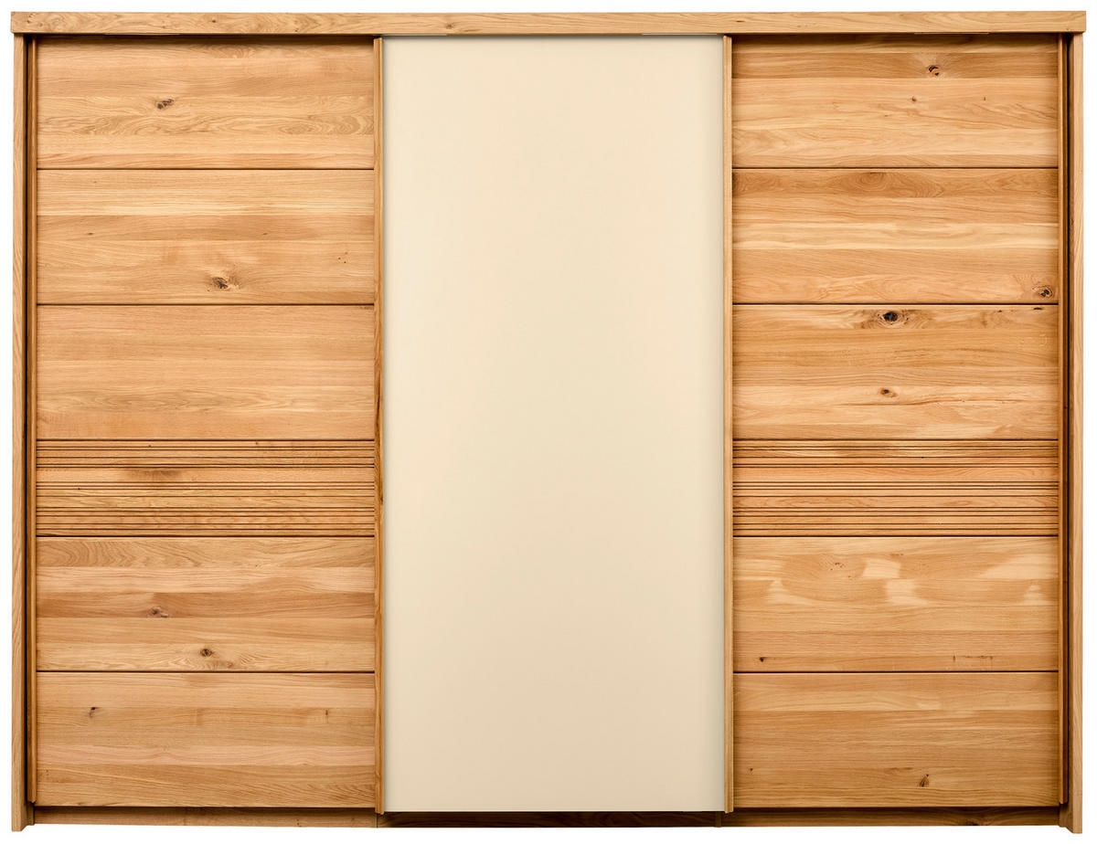 SCHWEBETÜRENSCHRANK 285/216/70 cm 3 Tür(en)-türig Sandfarben, Wildeiche  - Sandfarben/Wildeiche, Design, Glas/Holz (285/216/70cm) - Linea Natura