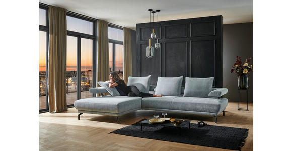 ECKSOFA Fino in Chenille Hellblau Rückenkissen, Rücken echt, Sitztiefenverstellung  224/305 cm  - Schwarz/Hellblau, Design, Textil/Metall (224/305cm) - Dieter Knoll