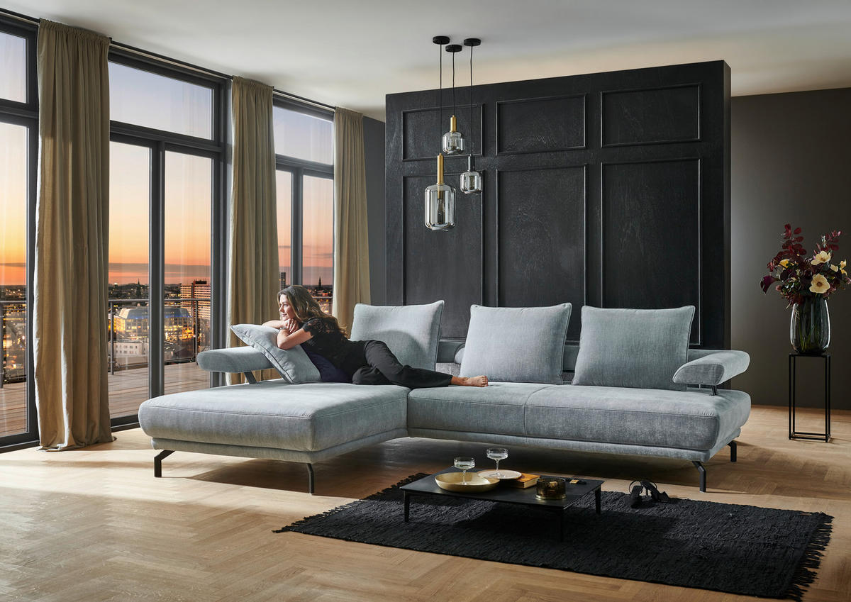 ECKSOFA Fino in Chenille Hellblau  224/305 cm  - Schwarz/Hellblau, Design, Textil/Metall (224/305cm) - Dieter Knoll