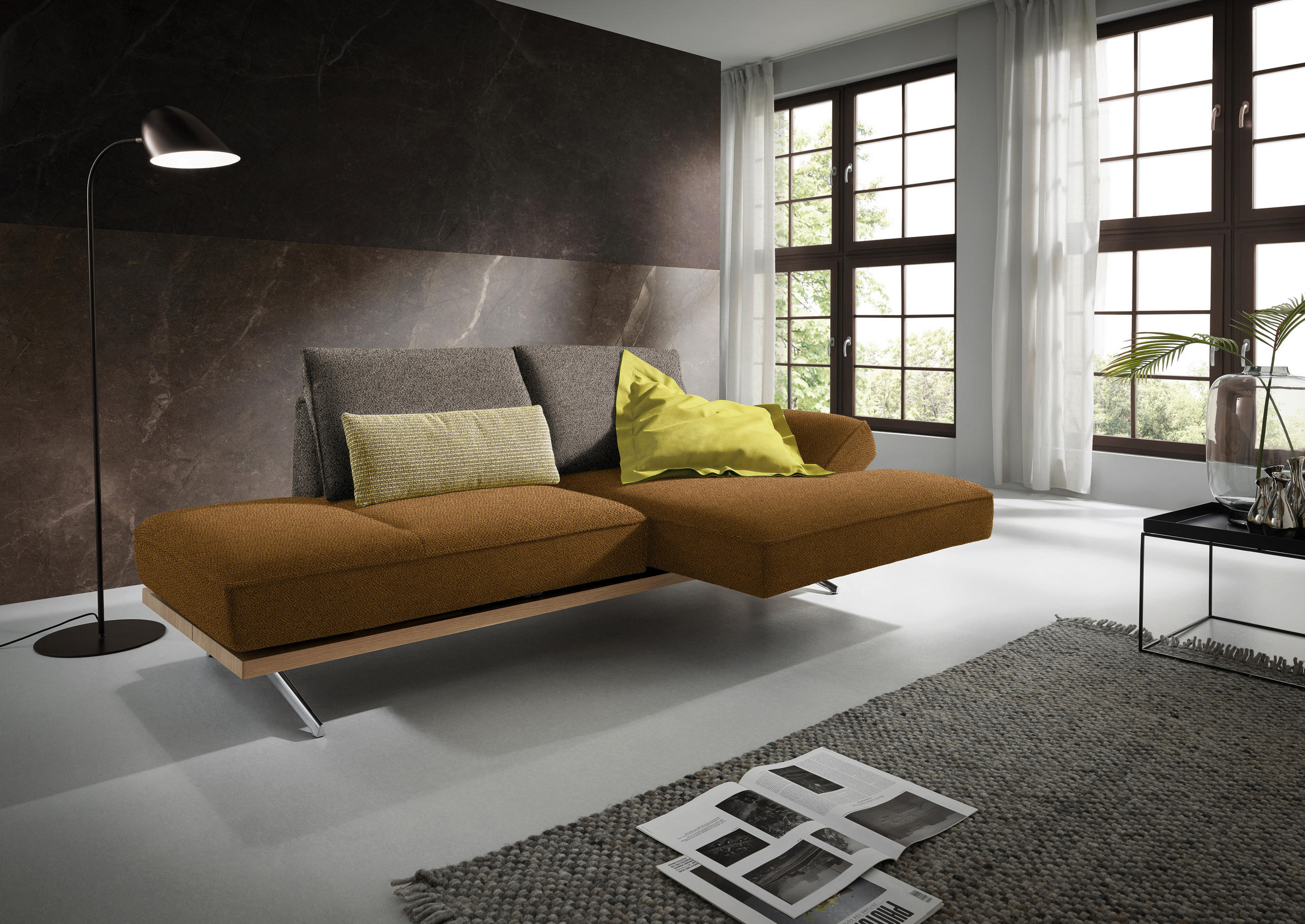 ECKSOFA in Flachgewebe Braun, Goldfarben  - Chromfarben/Goldfarben, Design, Holz/Textil (240/132cm) - Koinor
