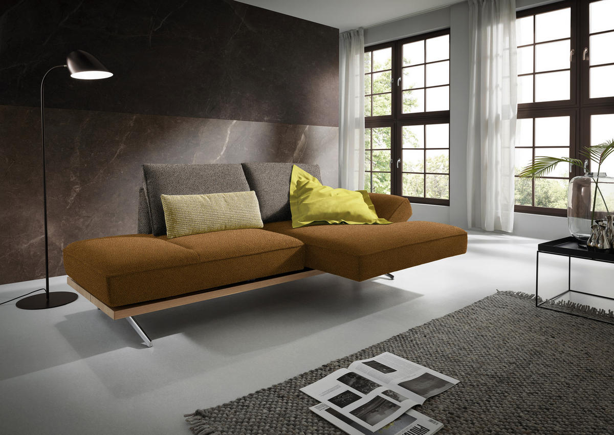 ECKSOFA in Flachgewebe Braun, Goldfarben  - Chromfarben/Goldfarben, Design, Holz/Textil (240/132cm) - Koinor