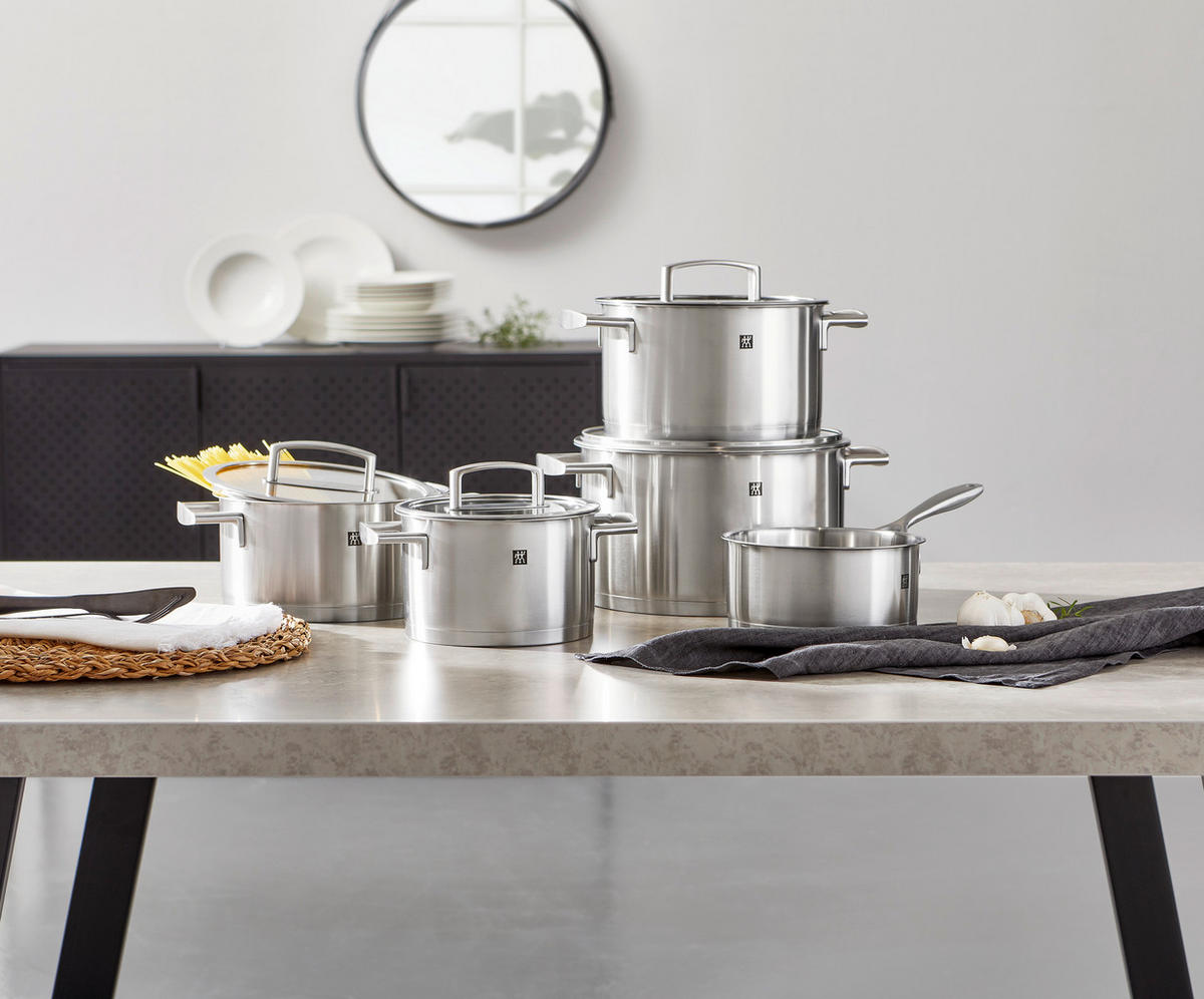 KOCHTOPFSET Vitality 5-teilig  - Edelstahlfarben, Design, Glas/Metall - Zwilling