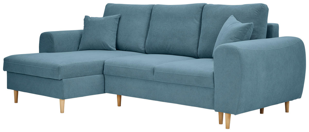 ECKSOFA in Webstoff Blau  - Blau/Naturfarben, Konventionell, Holz/Textil (145/250cm) - MID.YOU