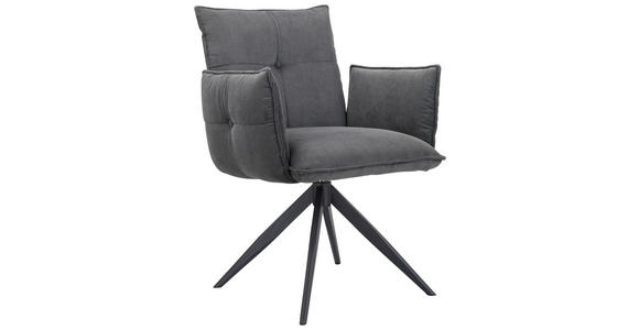 ARMLEHNSTUHL  Stoffauswahl, Sitzfläche 360° drehbar Cord  - Anthrazit/Schwarz, Design, Textil/Metall (63,5/85/63,5cm) - Novel