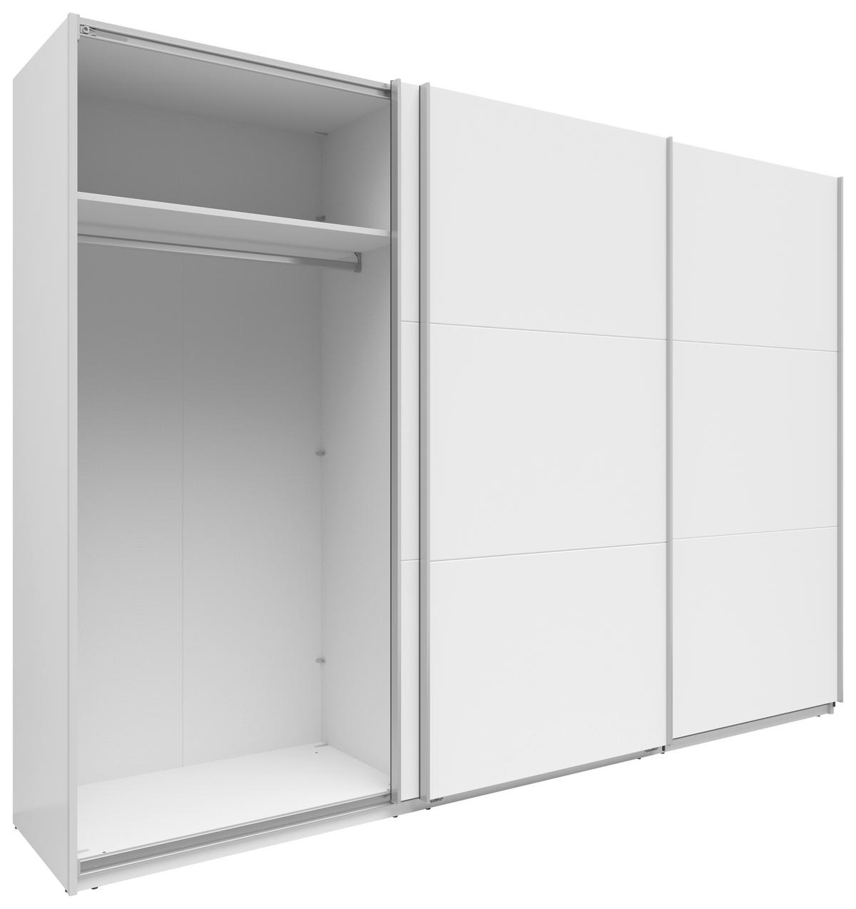 SCHWEBETÜRENSCHRANK 300/216/64 cm 3-türig Weiß  - Silberfarben/Weiß, Basics, Holzwerkstoff/Metall (300/216/64cm) - Boxxx