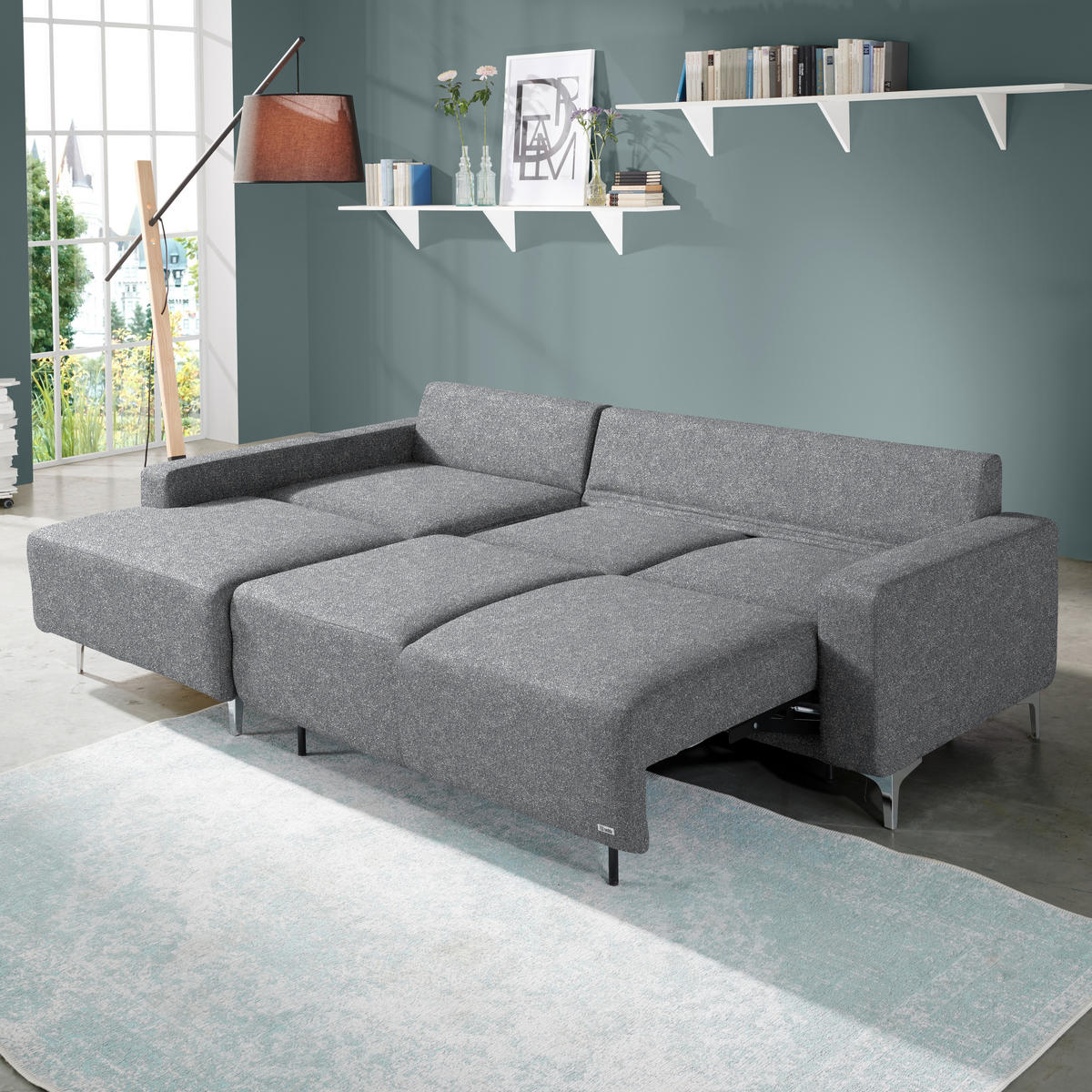 ECKSOFA  in Mikrovelours Grau  160/248 cm  - Alufarben/Grau, Design, Textil/Metall (160/248cm) - Sedda