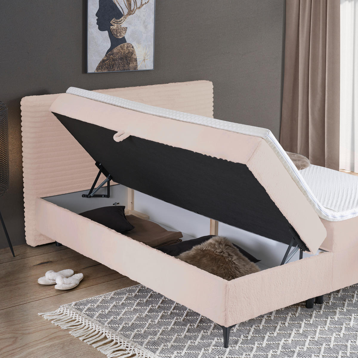 BOXBETT 180/200 cm  in Rosa  - Schwarz/Rosa, Design, Holz/Holzwerkstoff (180/200cm) - Xora