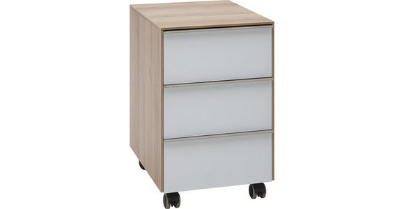ROLLCONTAINER - Eichefarben/Alufarben, Design, Glas/Holzwerkstoff (39,8/60,9/50cm) - Voleo