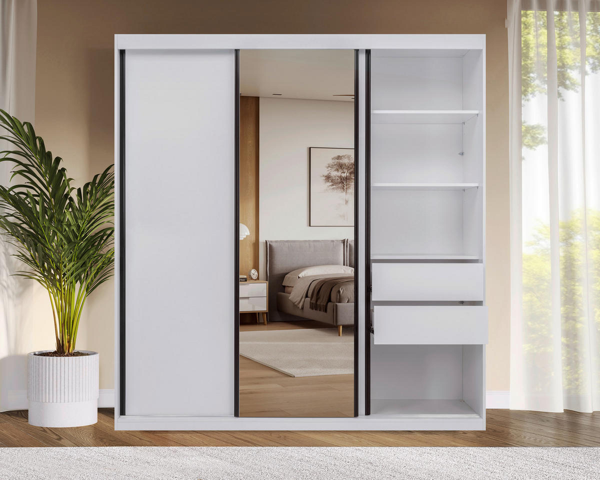 SCHIEBETÜRENSCHRANK 200/215/59,5 cm 3-türig  - Schwarz/Weiß, MODERN, Holzwerkstoff/Metall (200/215/59,5cm) - MID.YOU