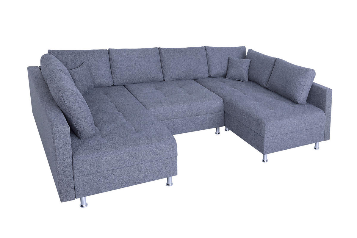 WOHNLANDSCHAFT Grau Webstoff  - Chromfarben/Schwarz, Design, Textil (192/308/192cm) - P & B