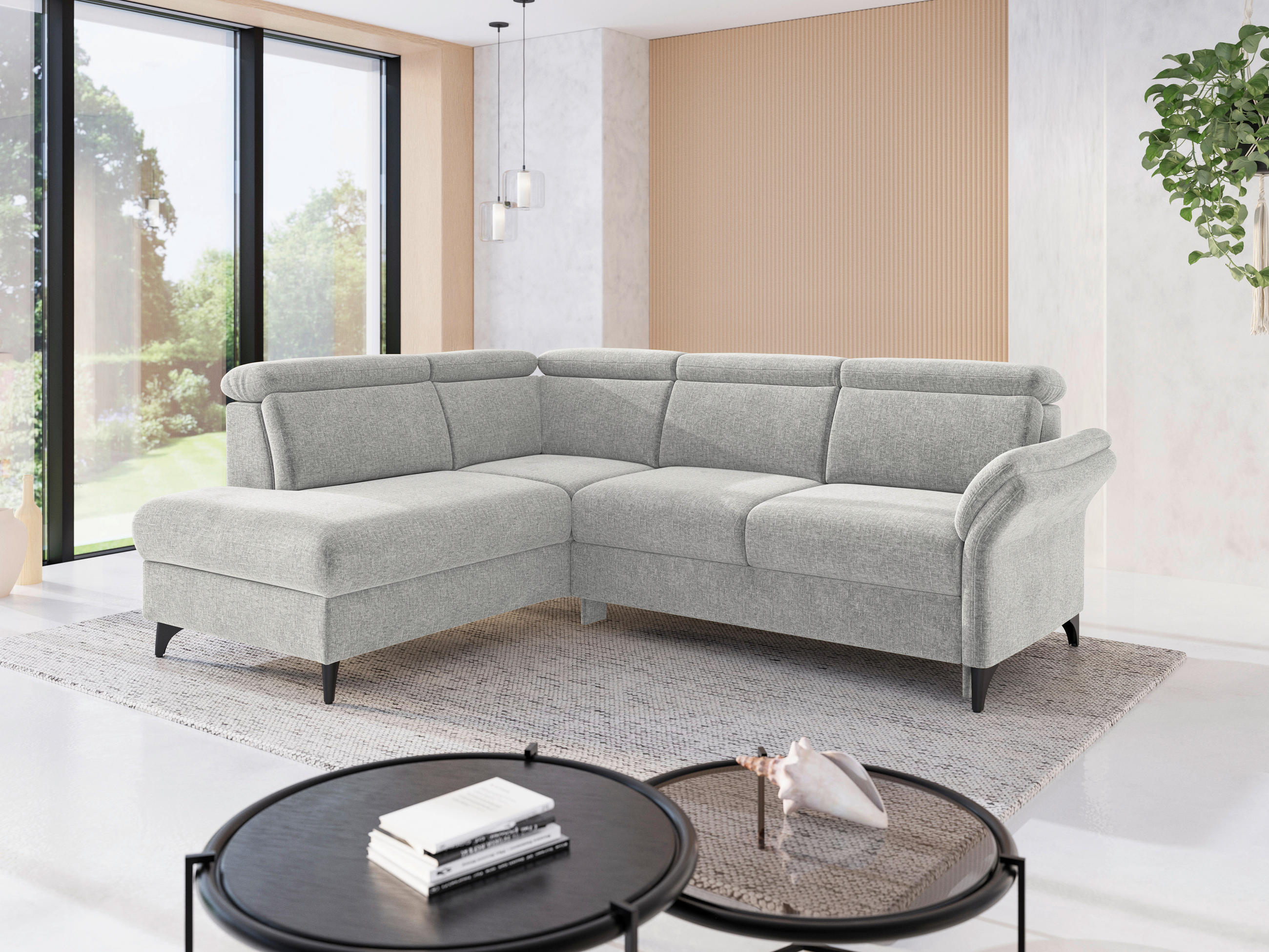 ECKSOFA GLENDALE E in Flachgewebe Hellgrau  193/247 cm  - Hellgrau/Schwarz, KONVENTIONELL, Textil/Metall (193/247cm) - Sit & More