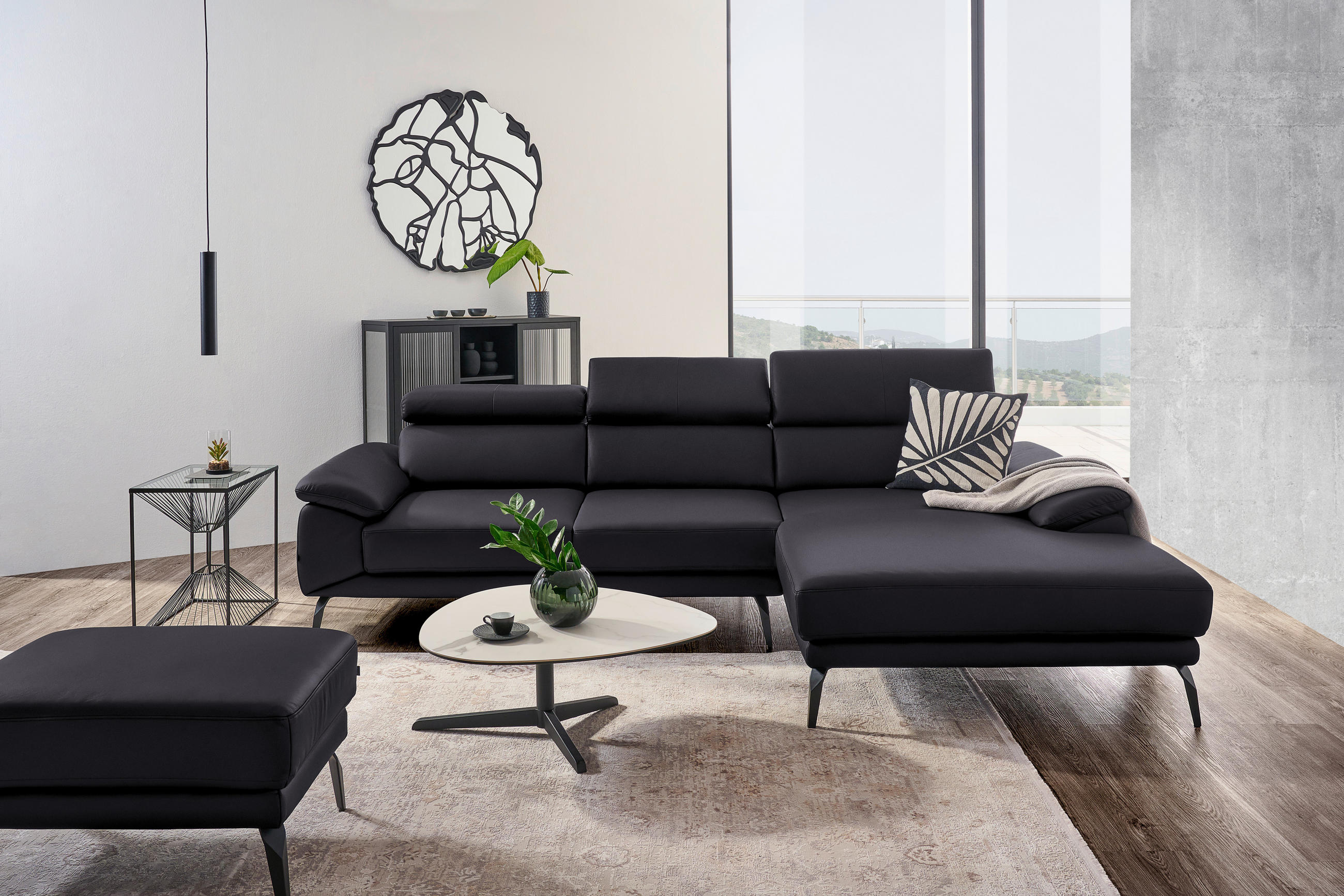 ECKSOFA in Echtleder Dunkelbraun  - Dunkelbraun/Schwarz, Design, Leder/Metall (295/187cm) - Novel