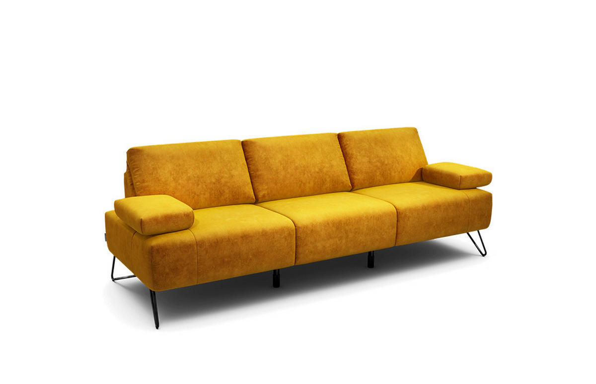 3-SITZER-SOFA Samt Gelb  - Gelb/Schwarz, Design, Textil/Metall (234-264/85/86-94cm) - SENSOO
