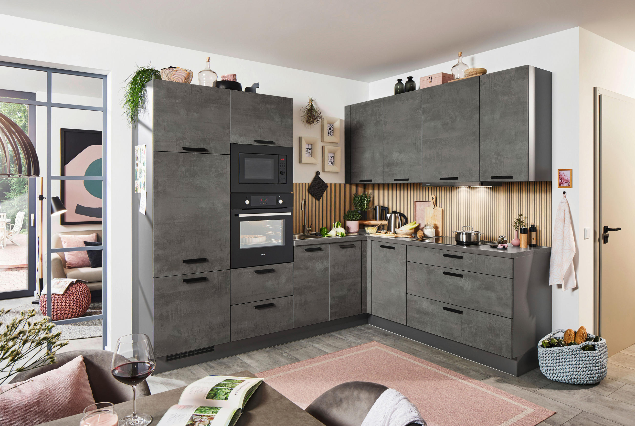 KÜCHENLEERBLOCK  265/210 cm  in Schwarz, Schieferfarben  - Schieferfarben/Schwarz, Design, Holzwerkstoff (265/210cm) - Celina