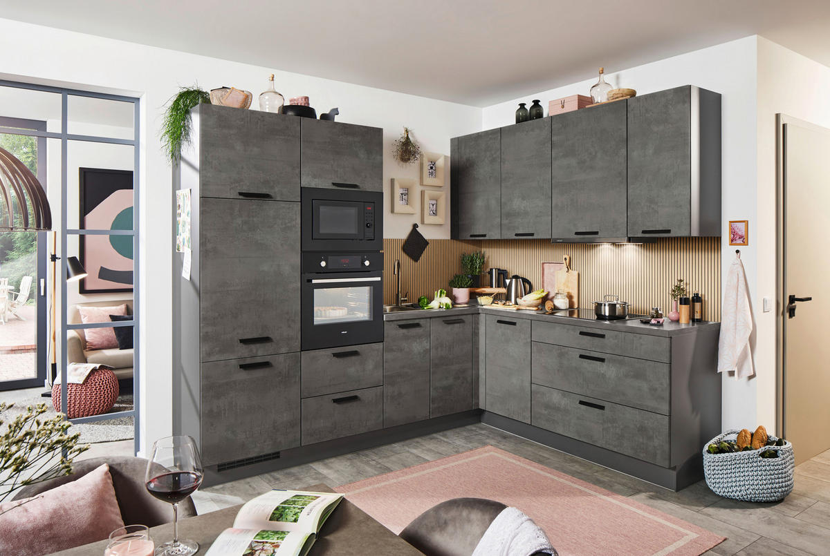 KÜCHENLEERBLOCK  265/210 cm  in Schwarz, Schieferfarben  - Schieferfarben/Schwarz, Design, Holzwerkstoff (265/210cm) - Celina