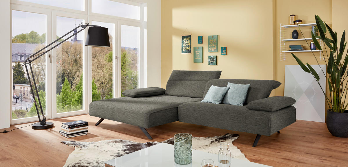 ECKSOFA in Flachgewebe Graubraun  - Anthrazit/Graubraun, Design, Textil/Metall (166/280cm) - Johann Jakob