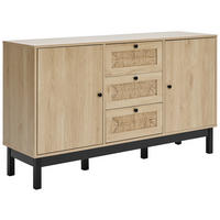 ŠIROKÁ KOMODA, borovica, prírodná farba, čierna, 140/80/39 cm - čierna/prírodná farba, Natur, kov/drevo (140/80/39cm) - MID.YOU