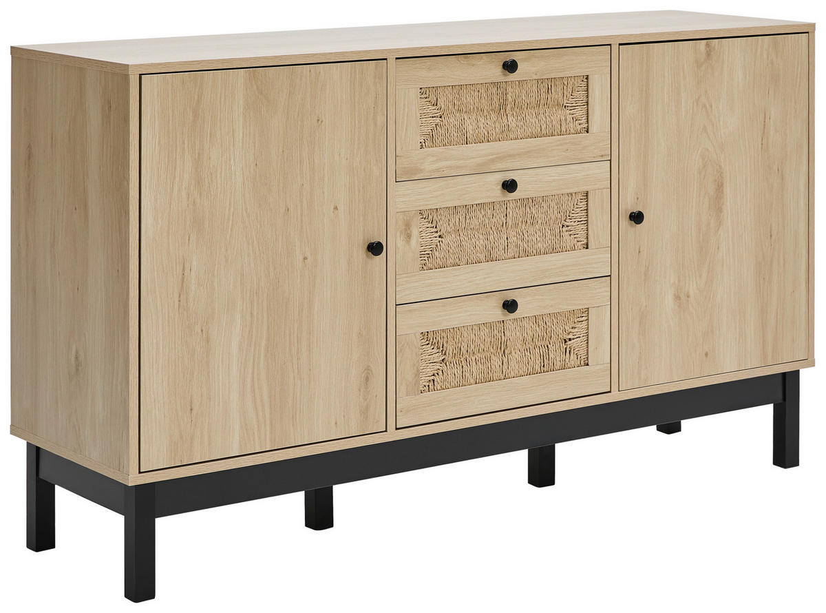 ŠIROKÁ KOMODA, borovica, prírodná farba, čierna, 140/80/39 cm - čierna/prírodná farba, Natur, kov/drevo (140/80/39cm) - MID.YOU