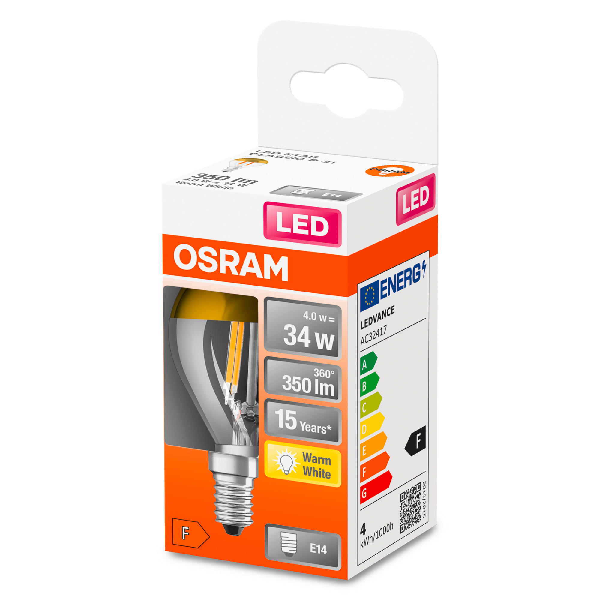LED-LEUCHTMITTEL   E14 4 W 380 lm 2 Stück  - Goldfarben, Basics, Glas (4,5/8,4cm) - Osram