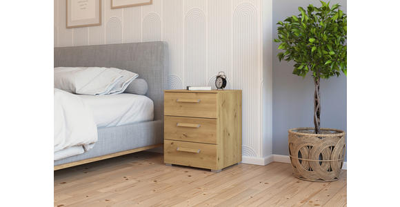 NACHTSCHRANK 50/61/42 cm  - Eichefarben/Silberfarben, Design, Holzwerkstoff/Metall (50/61/42cm) - Novel