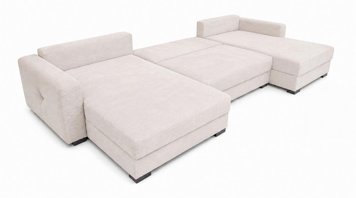 WOHNLANDSCHAFT  Cord Beige  - Beige/Schwarz, Basics, Holz/Holzwerkstoff (379/93/184cm) - MID.YOU