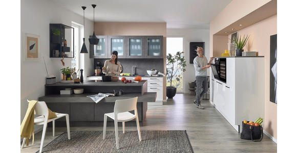 EINBAUKÜCHE - Weiß Hochglanz/Grau, Design, Holzwerkstoff - Dieter Knoll
