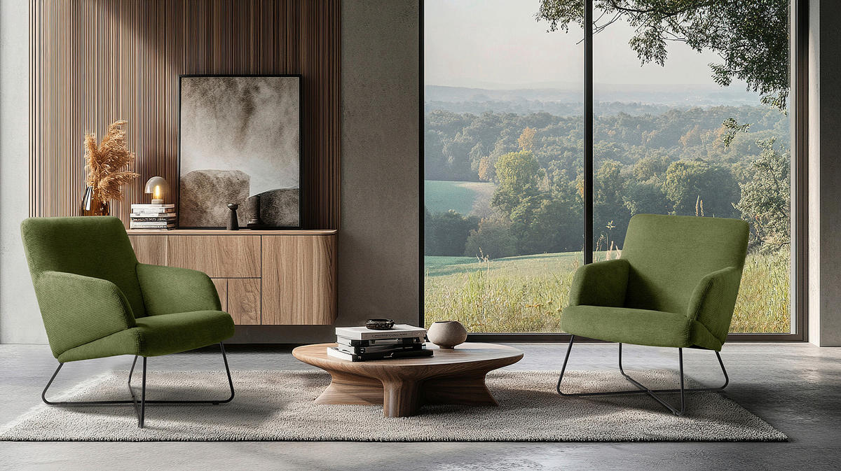 SESSEL in Chenille Grün  - Schwarz/Grün, Design, Textil/Metall (67/87/74cm) - Livetastic