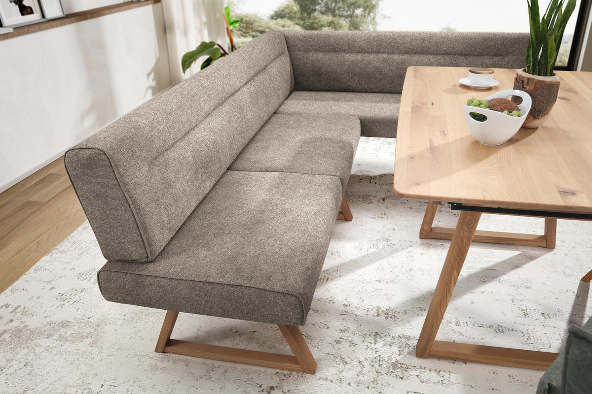 ECKBANK 230/170 cm Samt Eichefarben, Hellbraun Wildeiche massiv   - Hellbraun/Eichefarben, KONVENTIONELL, Holz/Textil (230/170cm) - Moderano
