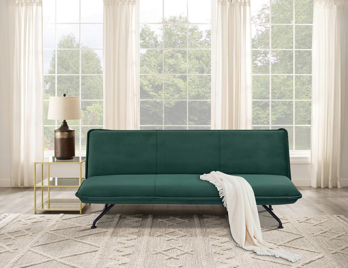 SCHLAFSOFA in Velours Grün  - Schwarz/Grün, MODERN, Textil/Metall (190/79/89cm) - MID.YOU