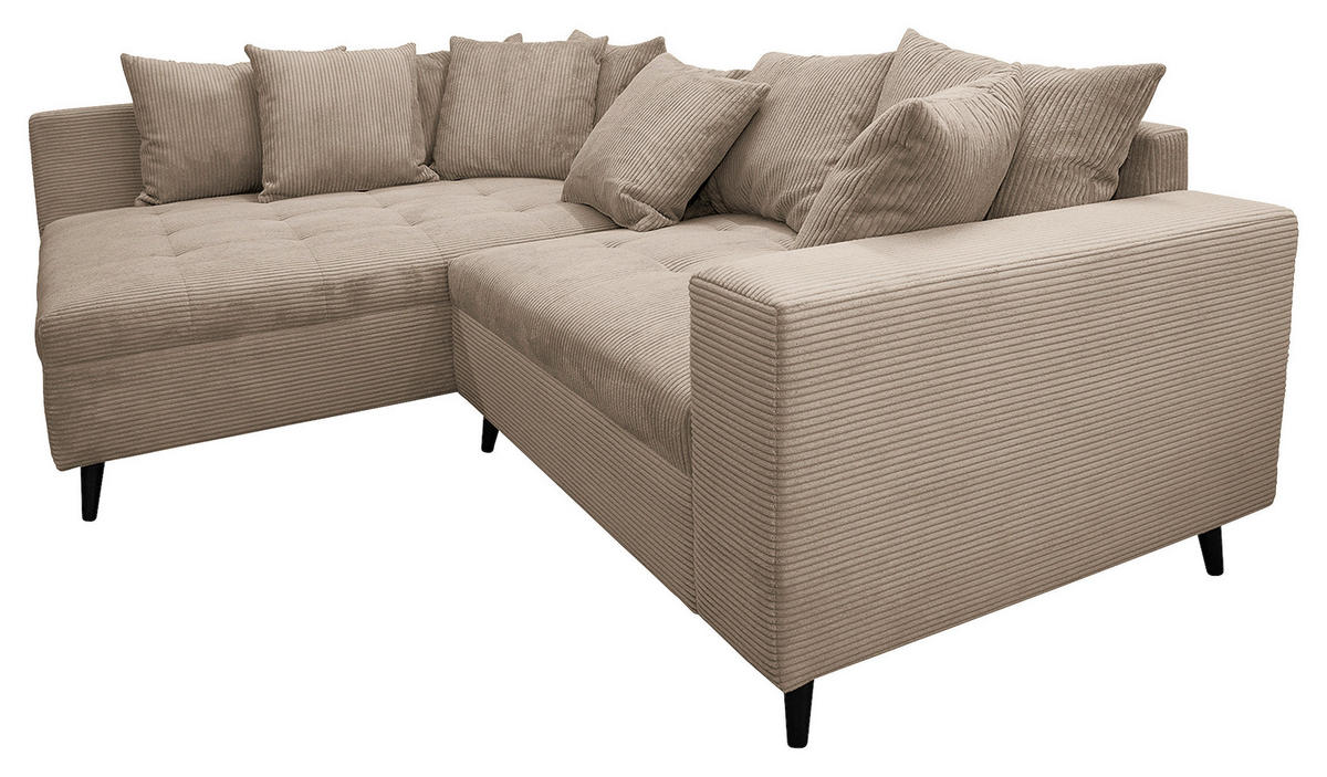 Ecksofa inkl. Hocker in Cord Hellbraun  - Hellbraun/Schwarz, Design, Holz/Textil (174/247cm) - MID.YOU