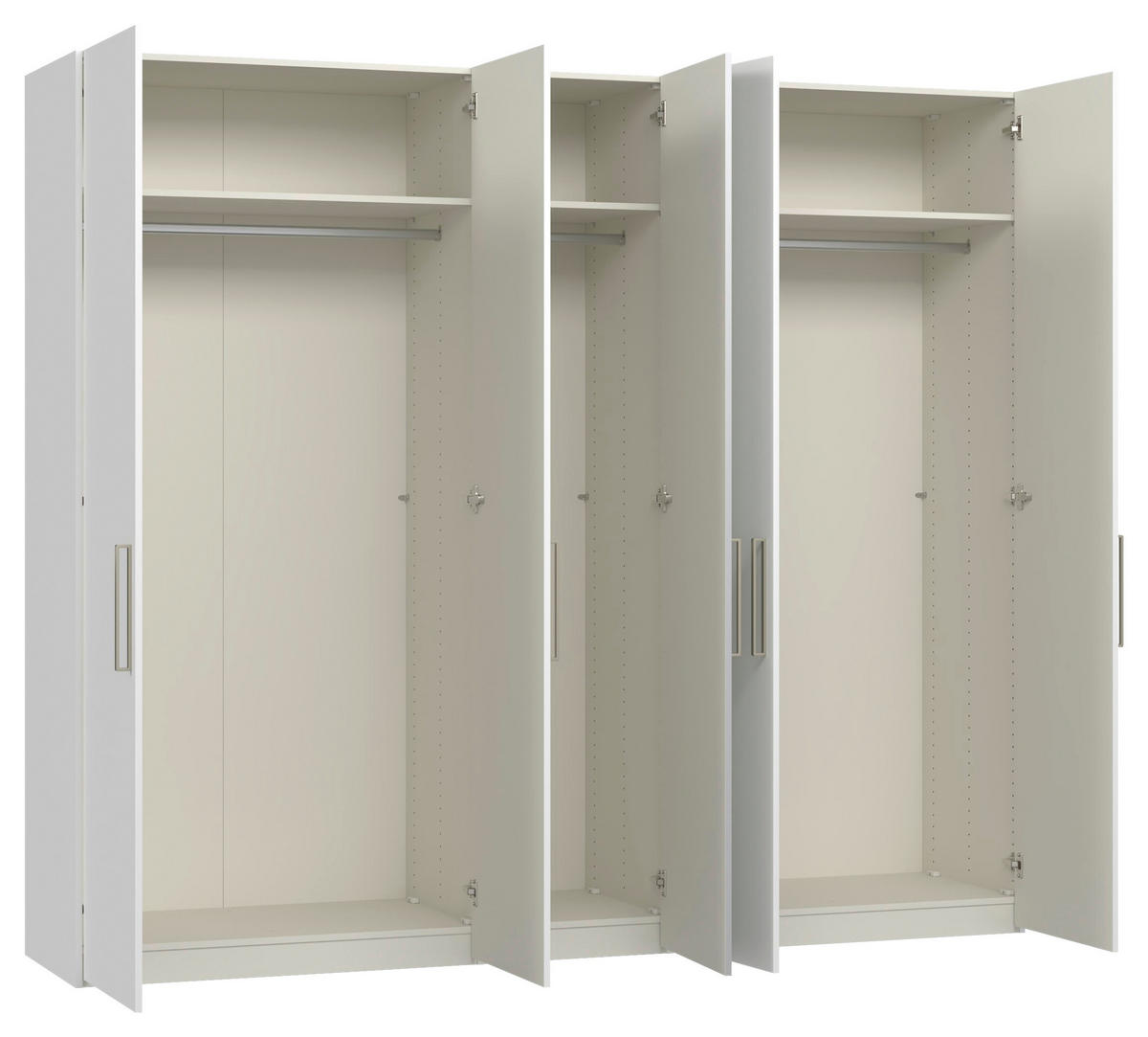 DREHTÜRENSCHRANK 253/220/59 cm,  in Weiß, 5-türig  - Edelstahlfarben/Weiß, Design, Glas/Holzwerkstoff (253/220/59cm) - Jutzler