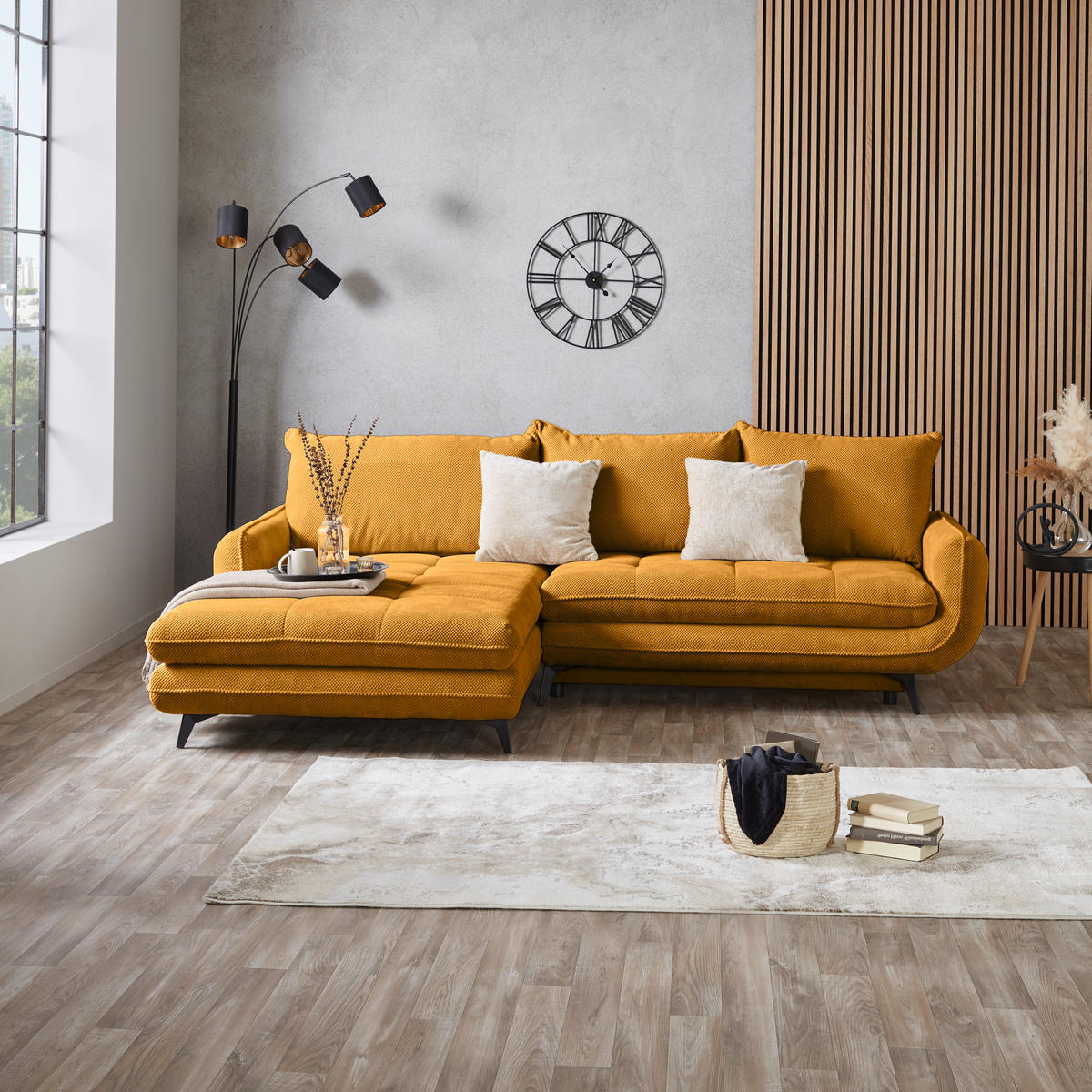 ECKSOFA WAVE Senfgelb Struktur  - Beige/Senfgelb, MODERN, Textil/Metall (189/266cm) - MID.YOU