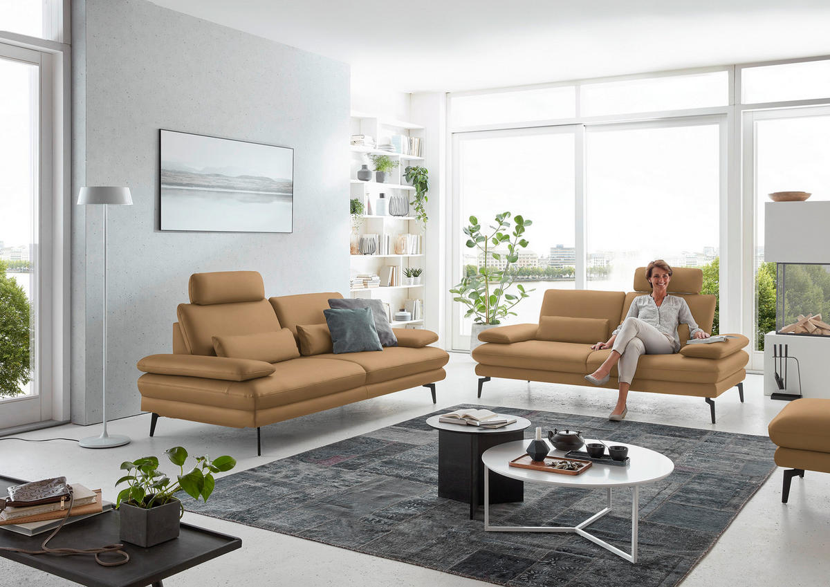 3-SITZER-SOFA in Leder Honig  - Schwarz/Honig, Design, Leder/Metall (222/86/104cm) - Dieter Knoll