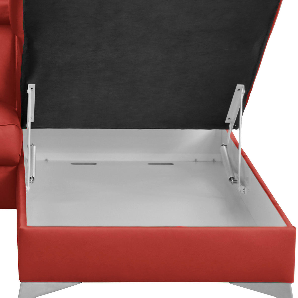 ECKSOFA Rot Echtleder Lederlook  - Chromfarben/Rot, Design, Leder/Textil (257/197cm) - Livetastic