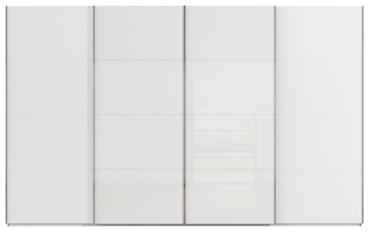 SCHWEBETÜRENSCHRANK 361/223/68 cm 4-türig Weiß  - Chromfarben/Weiß, KONVENTIONELL, Glas/Holzwerkstoff (361/223/68cm) - Novel