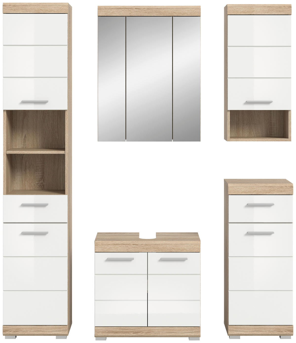 BADEZIMMER 5-teilig  in 134 cm  - Weiß Hochglanz/Silberfarben, MODERN, Glas/Holzwerkstoff (134cm) - MID.YOU
